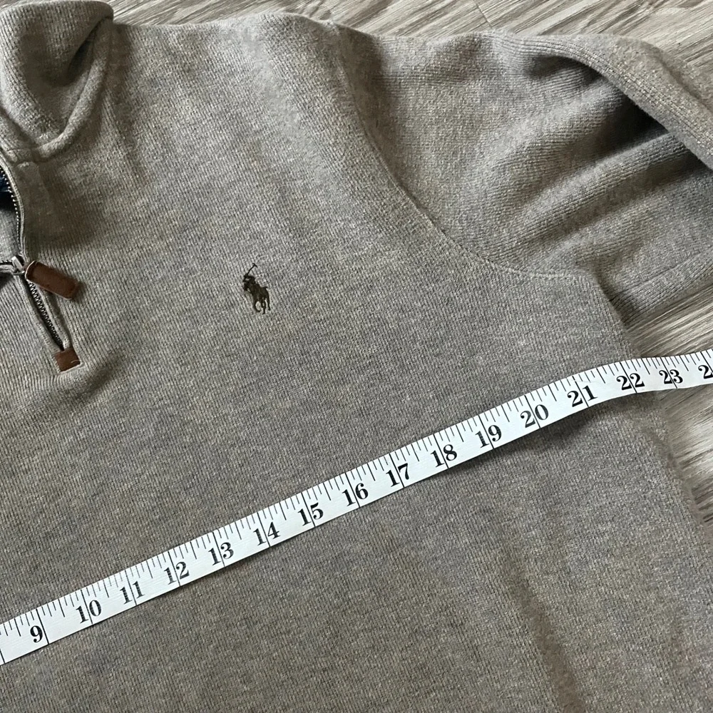 Polo Ralph Lauren Mens Quarter Zip Pullover Sweater Taupe Brown Cotton Large